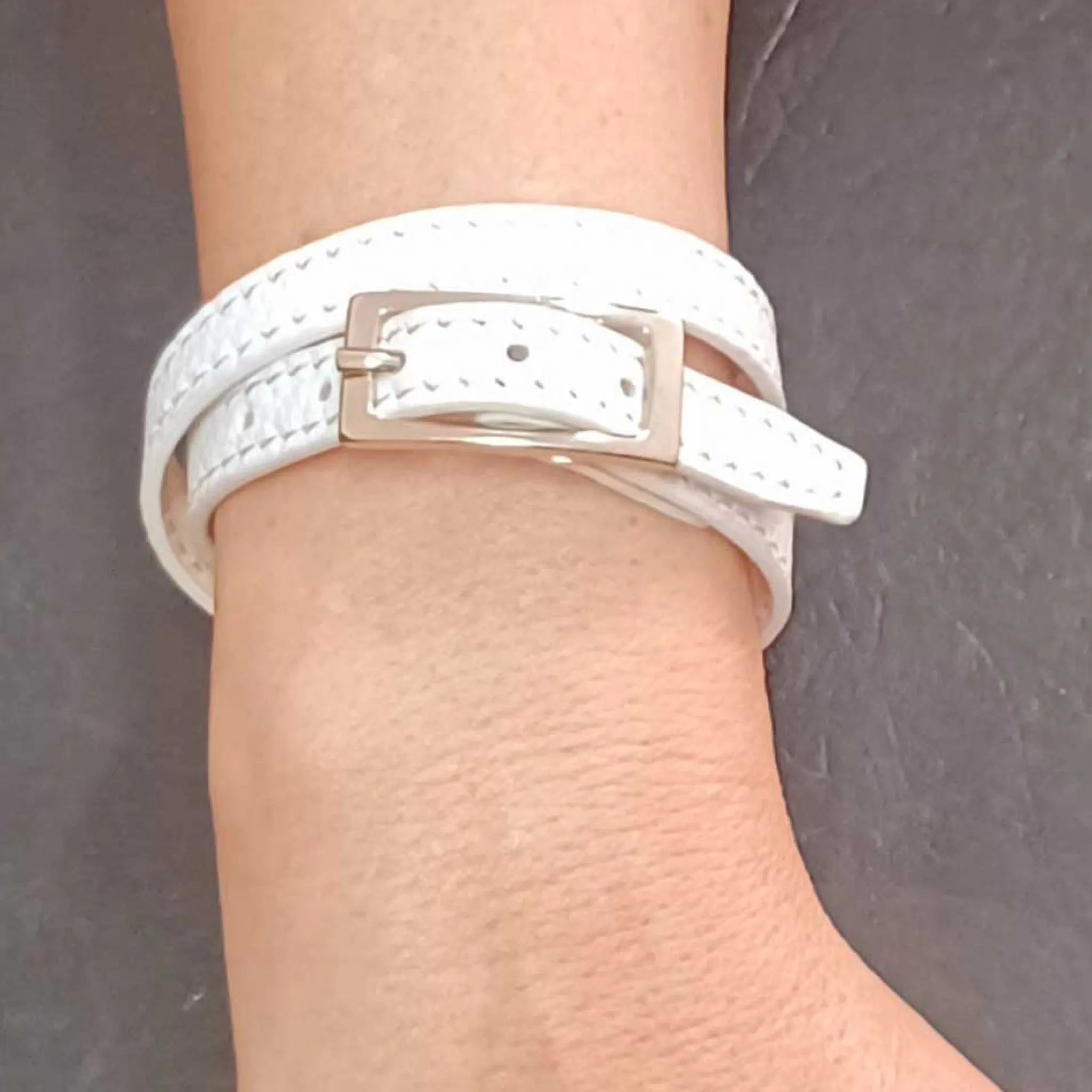 Maison Berthille Petits Accessoires / Bijouterie | Upcycling / Valorisation Responsable>Bracelet Double Tour en Cuir Grainé Blanc |