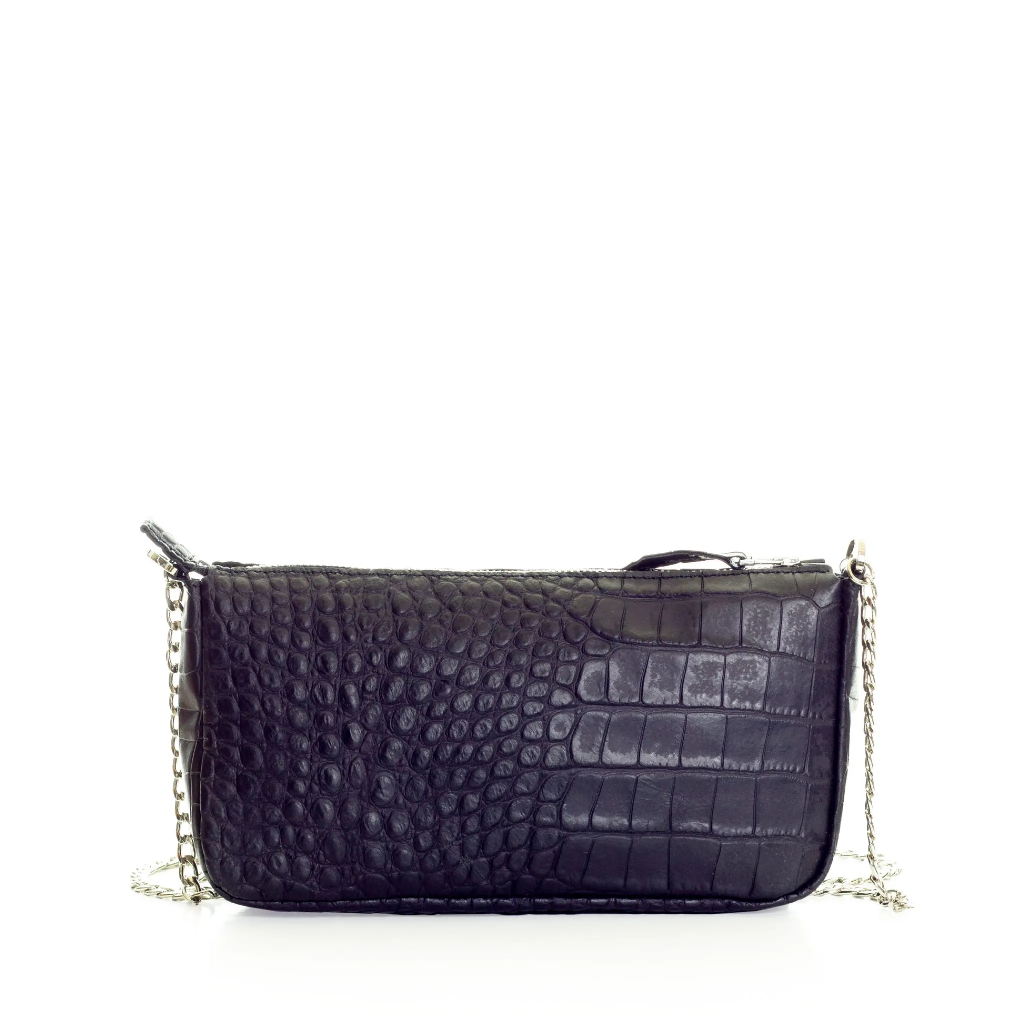 Maison Berthille Pochettes Et Accessoires Cuir Croco | Petite Maroquinerie / Accessoires Et Porte Monnaie>Pochette Gala en cuir imprimé croco & chaîne | Noir