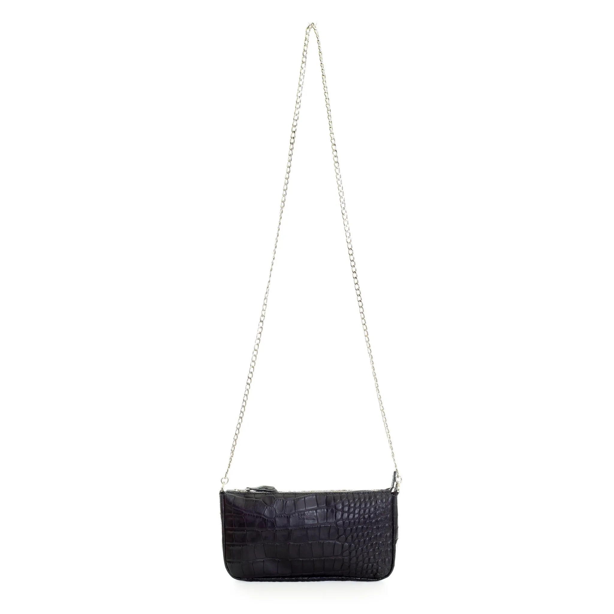 Maison Berthille Pochettes Et Accessoires Cuir Croco | Petite Maroquinerie / Accessoires Et Porte Monnaie>Pochette Gala en cuir imprimé croco & chaîne | Noir