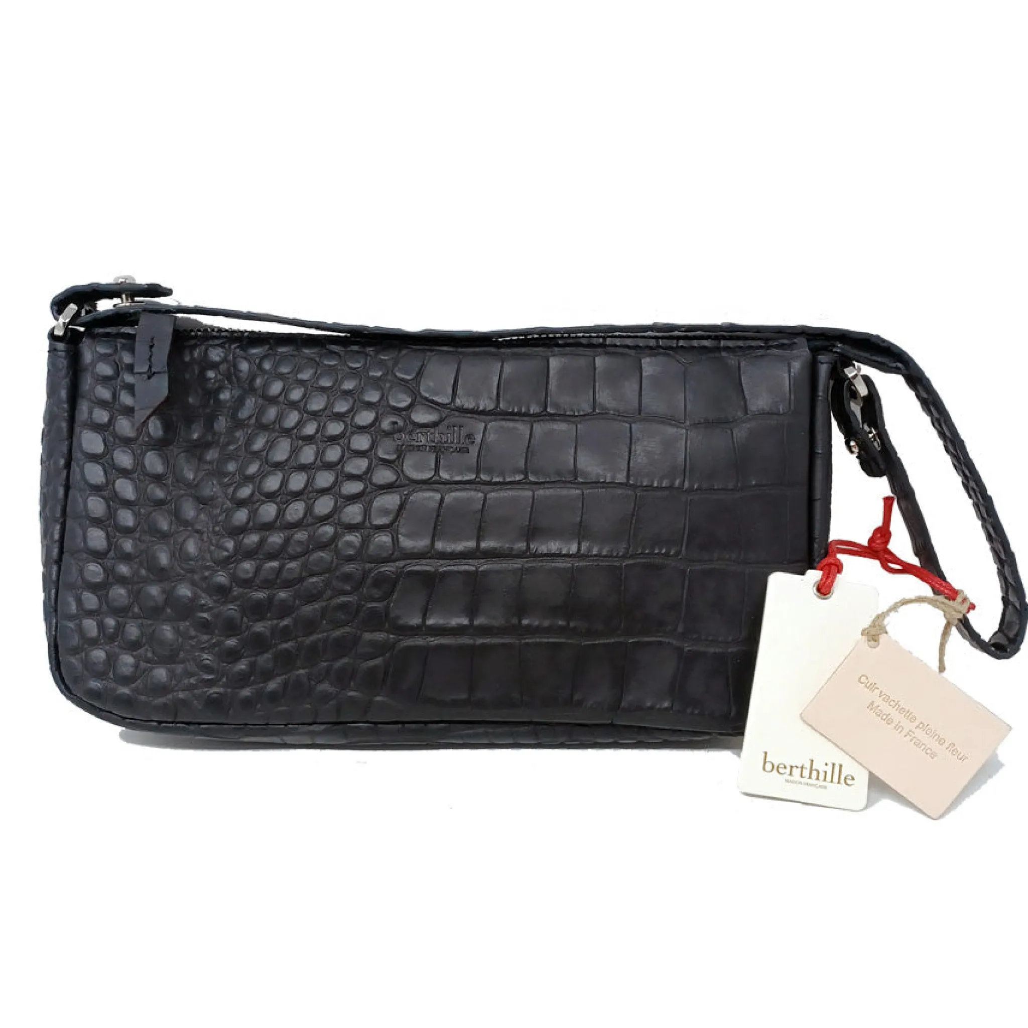 Maison Berthille Pochettes / Pochettes Porté Main Ou Bandoulière | Pochettes Et Accessoires Cuir Croco>Sac pochette Gala en cuir imprimé croco | Noir